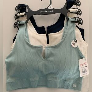 Lucky Brand 1X Comfort Bra 3-pack ribbed design light blue, white, navy NWT
